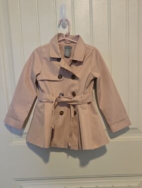 Tahari Girls Pale Pink Double-Breasted Pea Coat with Tie Belt
